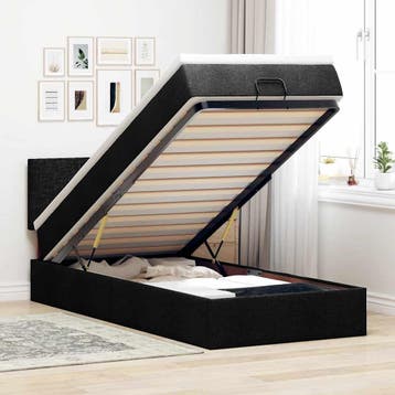 vidaXL Bed poef met matras en LEDs 80x200 cm stof zwart, Eenpersoons, Verzenden, Zwart, Nieuw