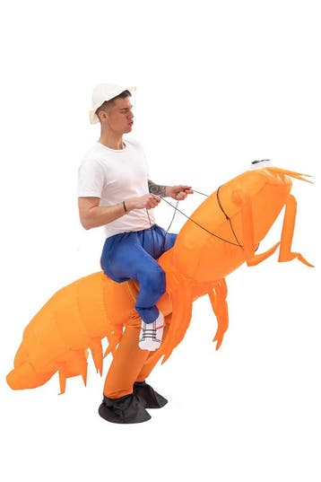 KIMU® Opblaas Kostuum Garnaal Sushi Opblaasbaar Pak Garnalen, Carnaval, Nieuw, Overige maten, Ophalen of Verzenden