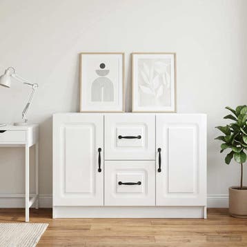 vidaXL Dressoir Hoogglans Wit 89 x 34,5 x 57 cm Bewerkt hout, Verzenden, Nieuw, Overige houtsoorten, Minder dan 50 cm