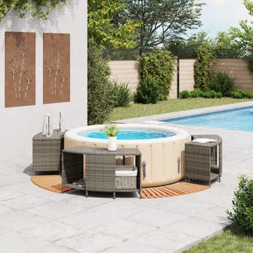 vidaXL Hottub-ombouw poly rattan massief acaciahout grijs, Verzenden, Nieuw