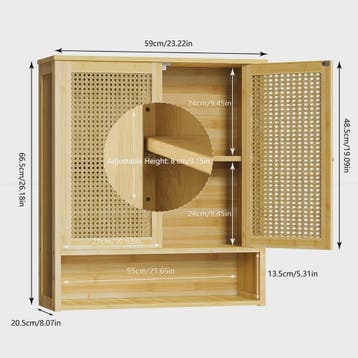 Houten Wandkast met 2 Rotan Deuren - Medicijnkastje en Keuke, Huis en Inrichting, Verzenden, Nieuw