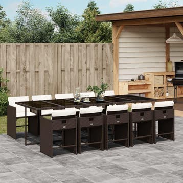 vidaXL 11-delige Tuinset met kussens poly rattan bruin, Verzenden, Nieuw, Meer dan 8 zitplaatsen, Tuinset