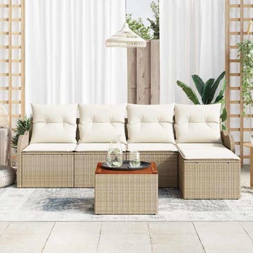 vidaXL Tuinbankenset 6 st Beige en Crème poly rattan, Verzenden, Nieuw, Rotan, 6 zitplaatsen