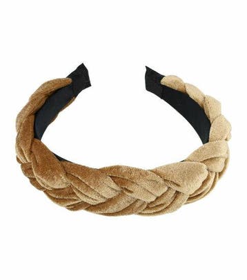 Haarband Diadeem 4cm – Gevlochten - Velvet Stof – Lichtbruin, Nieuw