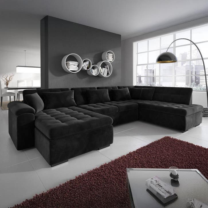 Hoekbank 5-zits velvet zwart | chaise longue | nieuw, Huis en Inrichting, Banken | Bankstellen, 300 cm of meer, 150 cm of meer