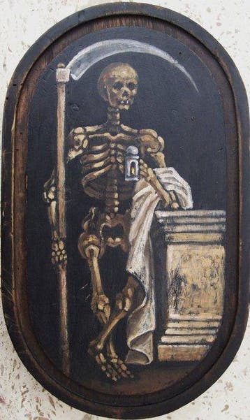 Scuola italiana (XIX-XX) - Memento Mori: Skeleton with, Antiek en Kunst