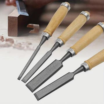 Set van 4 Beitelhoutbeitels met Beukenhouten Handvat - 8/12/, Verzenden
