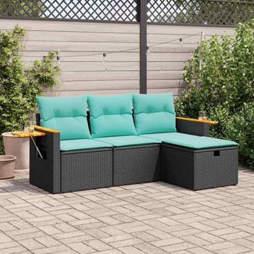 vidaXL 4-delige Loungeset met kussens poly rattan zwart, Verzenden, Nieuw, Loungeset