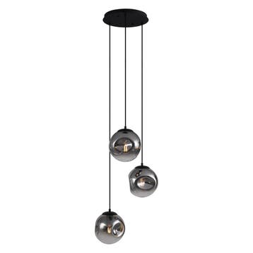 Art deco hanglamp zwart met smoke glas 3-lichts - Douglass, Verzenden, Nieuw, Art Deco