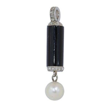 Hanger Platina Diamant (Natuurlijk) - Parel - Onyx, Art Deco