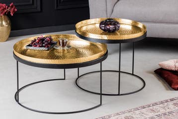 Set van 2 ronde salontafels ELEMENTS 60cm goud zwart metalen, Ophalen of Verzenden, Nieuw