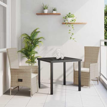 vidaXL Tuin eettafelset met kussen 3 pcs Beige poly rattan, Verzenden, Nieuw, Rotan, 3 zitplaatsen