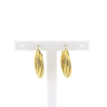 Gouden creolen met patroon ; Ø 25 mm (Oorbellen), Ophalen of Verzenden, Gebruikt, Goud, Goud