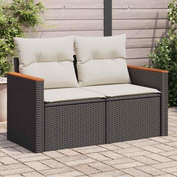 vidaXL Tuinbank 2-zits met kussens poly rattan zwart, Verzenden, Nieuw
