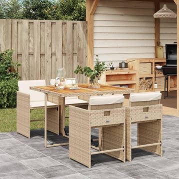 vidaXL 5-delige Tuinset met kussens poly rattan beige, Verzenden, Nieuw, 4 zitplaatsen, Tuinset