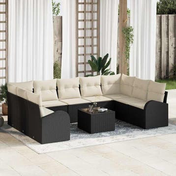 vidaXL Bankstel 10 st 9-zits Zwart poly rattan, Verzenden, Nieuw, Meer dan 8 zitplaatsen