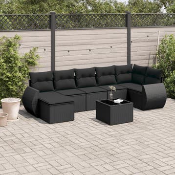 vidaXL 8-delige Loungeset met kussens poly rattan zwart, Verzenden, Nieuw, Loungeset