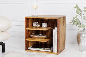 Stevige bijzettafel CUBUS 43 cm plank met sheesham, Ophalen of Verzenden, Nieuw