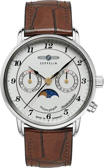 Zeppelin 8537-1 Friedrichshafen maanfase horloge, Overige merken, Staal, Verzenden, Polshorloge