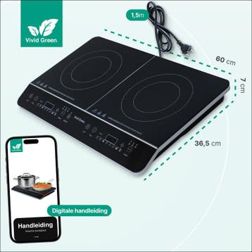 Inductie Kookplaat - Vrijstaand - 2 Pits - 1500 + 2000 Watt, Verzenden, Zo goed als nieuw