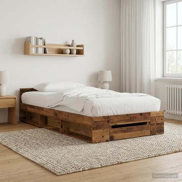 vidaXL Bedframe met opslag met lade Oud hout 80 x 200 cm, Eenpersoons, Bruin, Verzenden, Nieuw