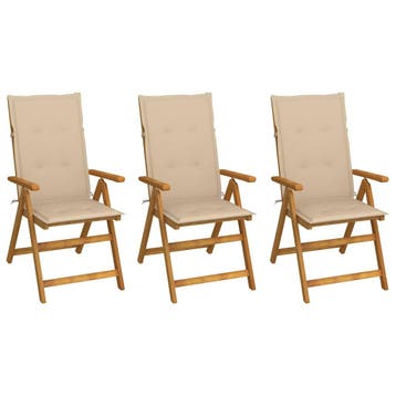 vidaXL Inklapbare stoelen 3 st met kussens massief, Tuin en Terras, Verzenden, Nieuw, Hout