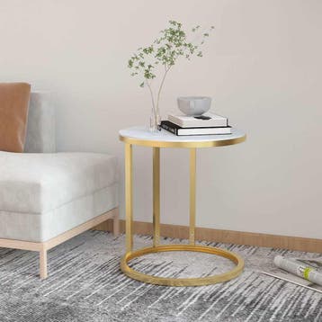 vidaXL Bijzettafel 45 cm gehard glas goudkleurig en, Huis en Inrichting, Tafels | Bijzettafels, Verzenden, Nieuw, Glas, 45 tot 60 cm