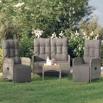 vidaXL 4-delige Tuinset met kussens poly rattan grijs, Verzenden, Nieuw, Tuinset