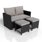Loungeset / Tuinset Jamaika - 2-in-1 - Polyrotan - Zwart / G, Verzenden, Nieuw