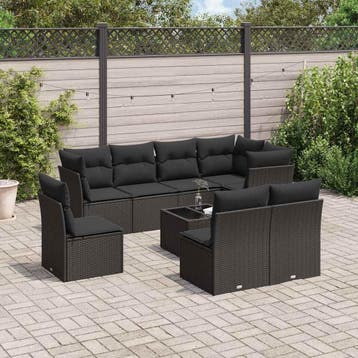 vidaXL 9-delige Loungeset met kussens poly rattan zwart, Verzenden, Nieuw, Loungeset