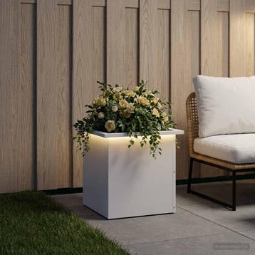 vidaXL Plantenbak met led Wit 40 x 40 x 40 cm Staal, Verzenden, Minder dan 60 cm, Nieuw, Metaal