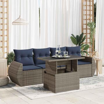 vidaXL 5-delige Loungeset met kussens poly rattan acacia, Verzenden, Nieuw, Loungeset