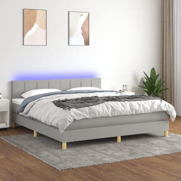 vidaXL Boxspring met matras en LED stof lichtgrijs 160x200, Verzenden, 200 cm, 160 cm, Nieuw