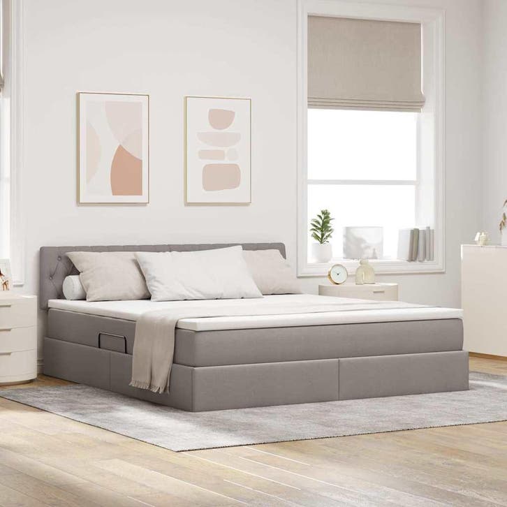 vidaXL Opbergbed met matras met matras Taupe 180 x 200 cm, Huis en Inrichting, Slaapkamer | Bedden, Nieuw, Verzenden