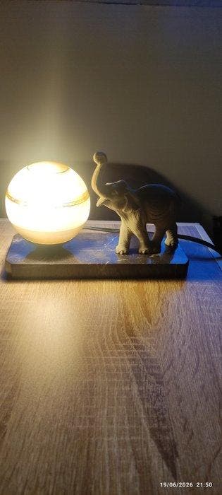 Lamp - mat glas, zwart marmer met aders - Nachtlampje in Art, Antiek en Kunst