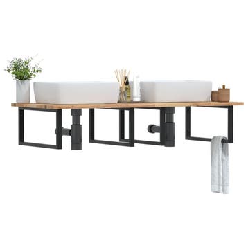 vidaXL Badkamer wandschap staal en massief acaciahout, Verzenden, Nieuw