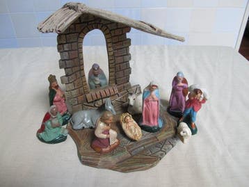 Kerststal (12) - Antieke /vintage kerststal handbeschilderde, Nieuw