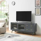 Tv-meubel Susa met lades en schuifdeuren met glas 160x40x65, Verzenden, Nieuw