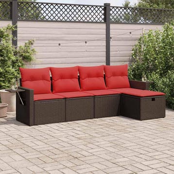 vidaXL 5-delige Loungeset met kussens poly rattan bruin, Verzenden, Nieuw, 5 zitplaatsen, Loungeset