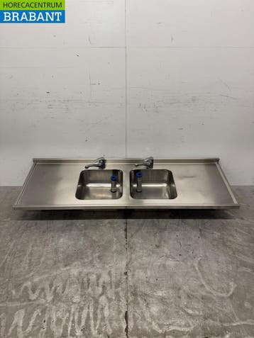 RVS Spoelblad Dubbele Spoelbakken met kraan 183 cm Horeca, Ophalen of Verzenden, Gebruikt