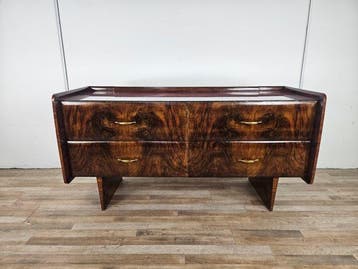 Ladekast - Ladenkast in Art Deco-stijl, van radica en glas -