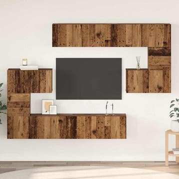 vidaXL Tv-meubelset Wandgemonteerd 8 pcs Oud Hout Bewerkt, Minder dan 50 cm, Verzenden, Nieuw, Minder dan 100 cm