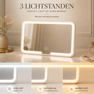 Novai - LED make up spiegel auto - 3 Lichtstanden - Wit, Wit, Nieuw, Make-up, Verzenden