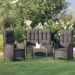 vidaXL 3-delige Tuinset met kussens poly rattan zwart, Tuin en Terras, Verzenden, Nieuw, Rotan, Tuinset