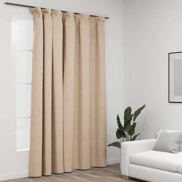 vidaXL Gordijn linnen-look verduisterend met haken 290x245, Verzenden, Nieuw, Beige