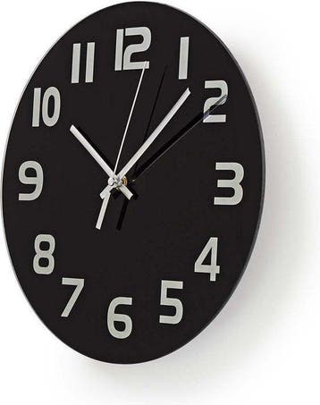Nedis Wandklok - Diameter: 300 mm - Glas - Zwart, Huis en Inrichting, Woonaccessoires | Klokken, Verzenden, Zo goed als nieuw