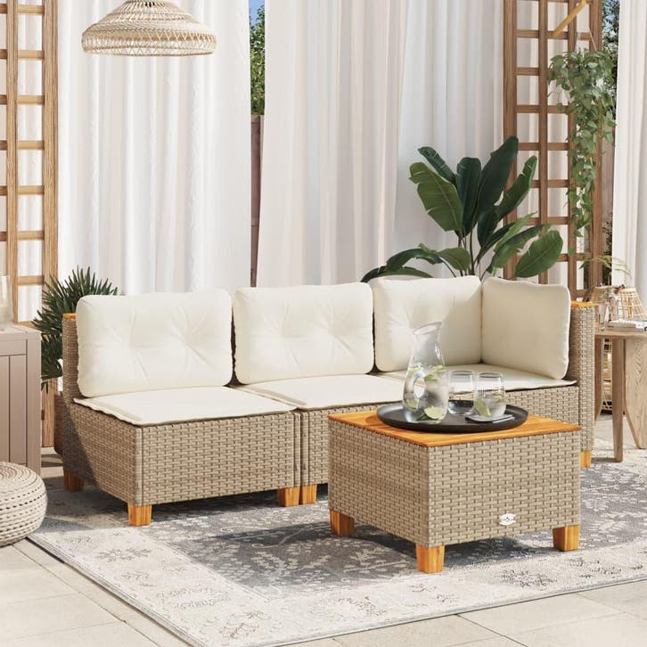 vidaXL Tuinbank 3-zits met kussens poly rattan beige, Tuin en Terras, Tuinsets en Loungesets, Nieuw, Verzenden