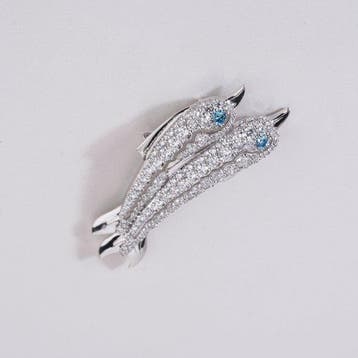 Broche - 14 karaat Witgoud - 3.81ct. tw. Diamant (Fancy