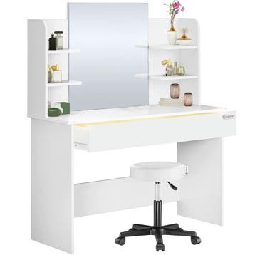 Kaptafel Lucia Wit 140x110x40cm met rolkruk (Slaapkamer), Verzenden, Nieuw