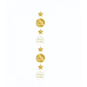 Hangdecoratie Happy Birthday Goud/Wit, Verzenden, Nieuw, Feestartikel